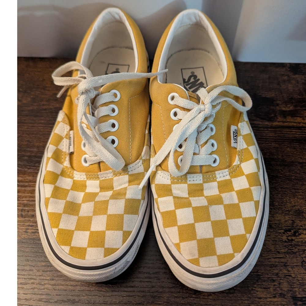 Vans Era Checkerboard Mustard Yellow White Low Top Skate Shoes Sneakers
